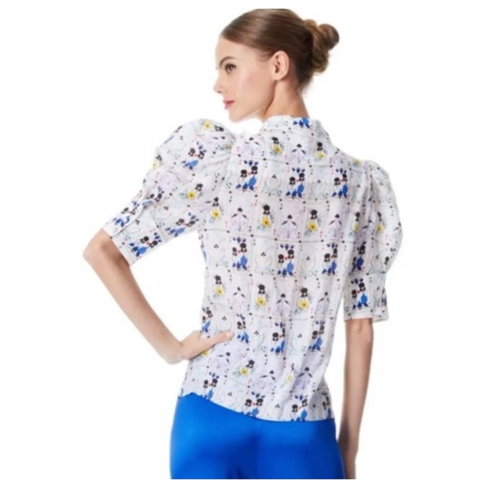 ALICE + OLIVIA Willa Printed Silk Puff Sleeve Top - Picture 7 of 13